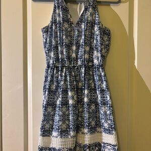 Maison Jules Blue and White Halter Sundress